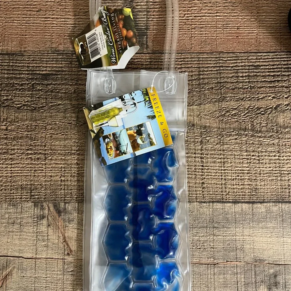 Freeze Beverage Tote / Ice Bucket To-Go / Wine Chill Bag / Clear & Blue - NWT